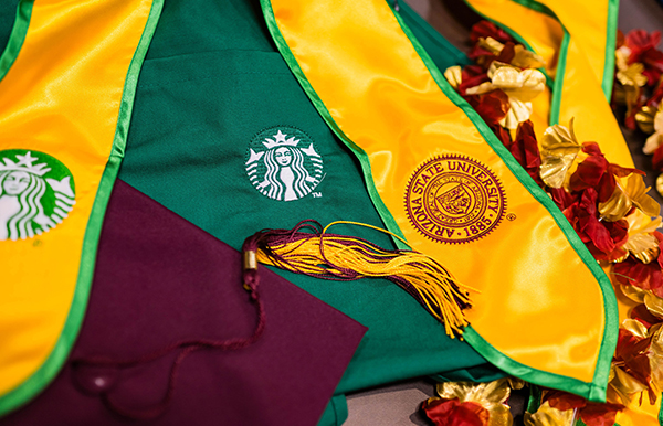 Grad cap, starbucks apron